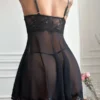 Μαύρο δαντελένιο babydoll με κορδόνι από τούλι με