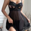 Μαύρο δαντελένιο babydoll με κορδόνι από τούλι με