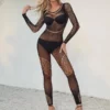 Μαύρο ανοιγόμενο καλσόν από τούλι χωρίς καβάλο (χωρίς σετ εσωρούχων)
