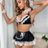 σε Μαύρη δαντέλα με παπιγιόν Κοστούμι καμαριέρας Σετ εσωρούχων με 1 ζευγάρι γάντια