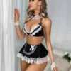 σε Μαύρη δαντέλα με παπιγιόν Κοστούμι καμαριέρας Σετ εσωρούχων με 1 ζευγάρι γάντια