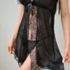 Μαύρο δαντελένιο τούλι babydoll με στρινγκ