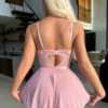 Candy ροζ τούλι δαντέλα με κορδόνι babydoll με