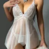 Λευκή δαντέλα Tulle Babydoll με Tanga